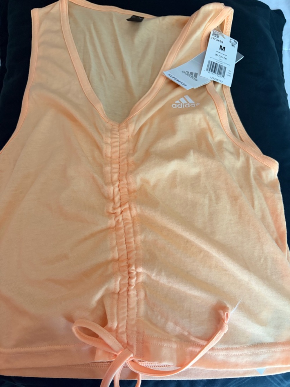 adidas Peach Drawstring Ruched V-Neck Tank Top